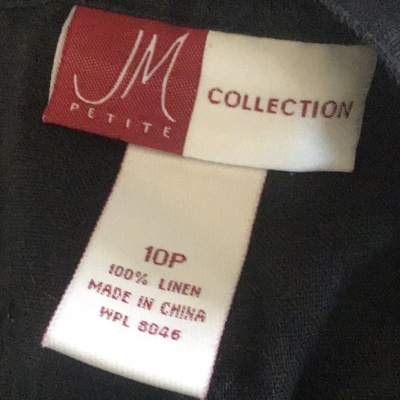JM Petites Collection 100% linen black wide leg cropped fly front pants. 10P - Picture 5 of 6
